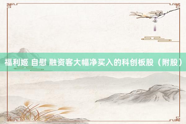 福利姬 自慰 融资客大幅净买入的科创板股（附股）