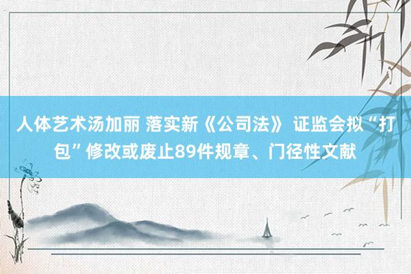 人体艺术汤加丽 落实新《公司法》 证监会拟“打包”修改或废止89件规章、门径性文献