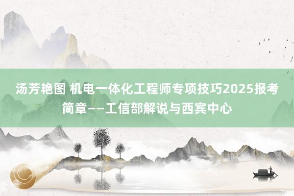 汤芳艳图 机电一体化工程师专项技巧2025报考简章——工信部解说与西宾中心