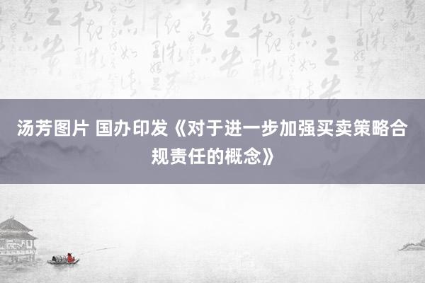 汤芳图片 国办印发《对于进一步加强买卖策略合规责任的概念》