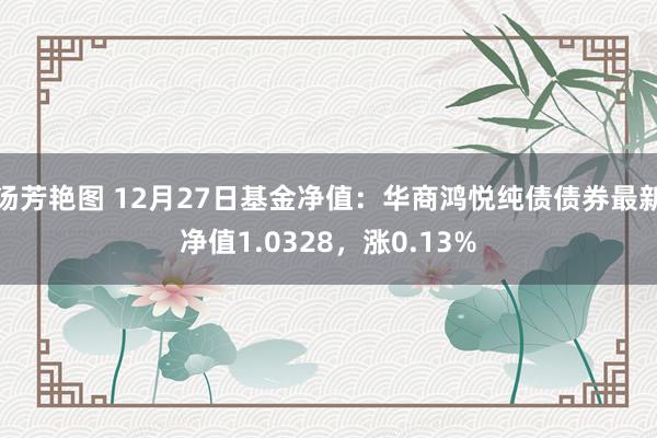 汤芳艳图 12月27日基金净值：华商鸿悦纯债债券最新净值1.0328，涨0.13%
