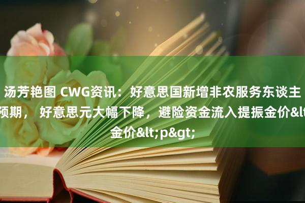 汤芳艳图 CWG资讯：好意思国新增非农服务东谈主数低于预期， 好意思元大幅下降，避险资金流入提振金价<p>