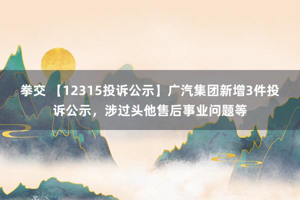 拳交 【12315投诉公示】广汽集团新增3件投诉公示，涉过头他售后事业问题等