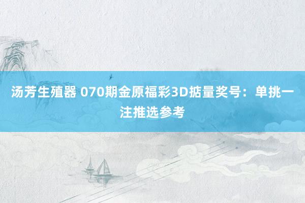汤芳生殖器 070期金原福彩3D掂量奖号：单挑一注推选参考